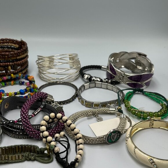Bracelet Lot Mixed Styles Colors Materials Boho Beaded Chain Layered Statement - Picture 9 of 12